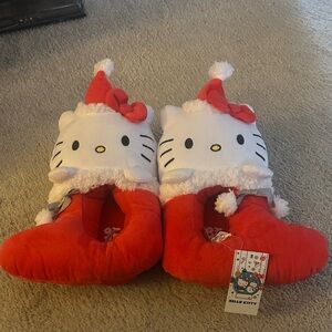 Hello Kitty Festive Red Adult Size 9-10  Slippers